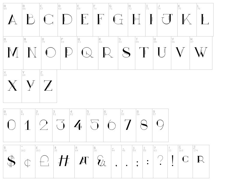 Mary Caps font map